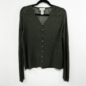 EUC Vintage Leaf Design Cardigan Dark Olive Freeport Studio MP